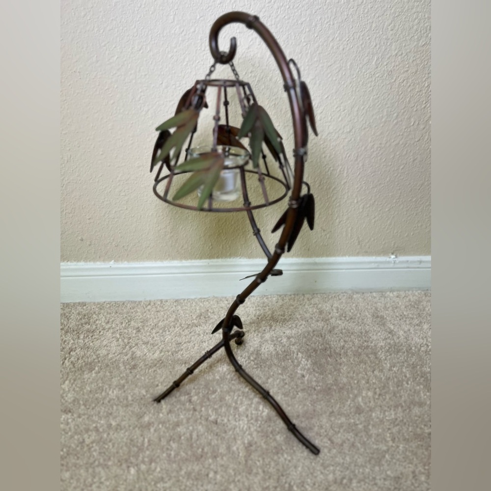 Vintage Metal Bamboo Tree Lantern Candle Holder Tropical Beach Vibe Rustic - Picture 6 of 10